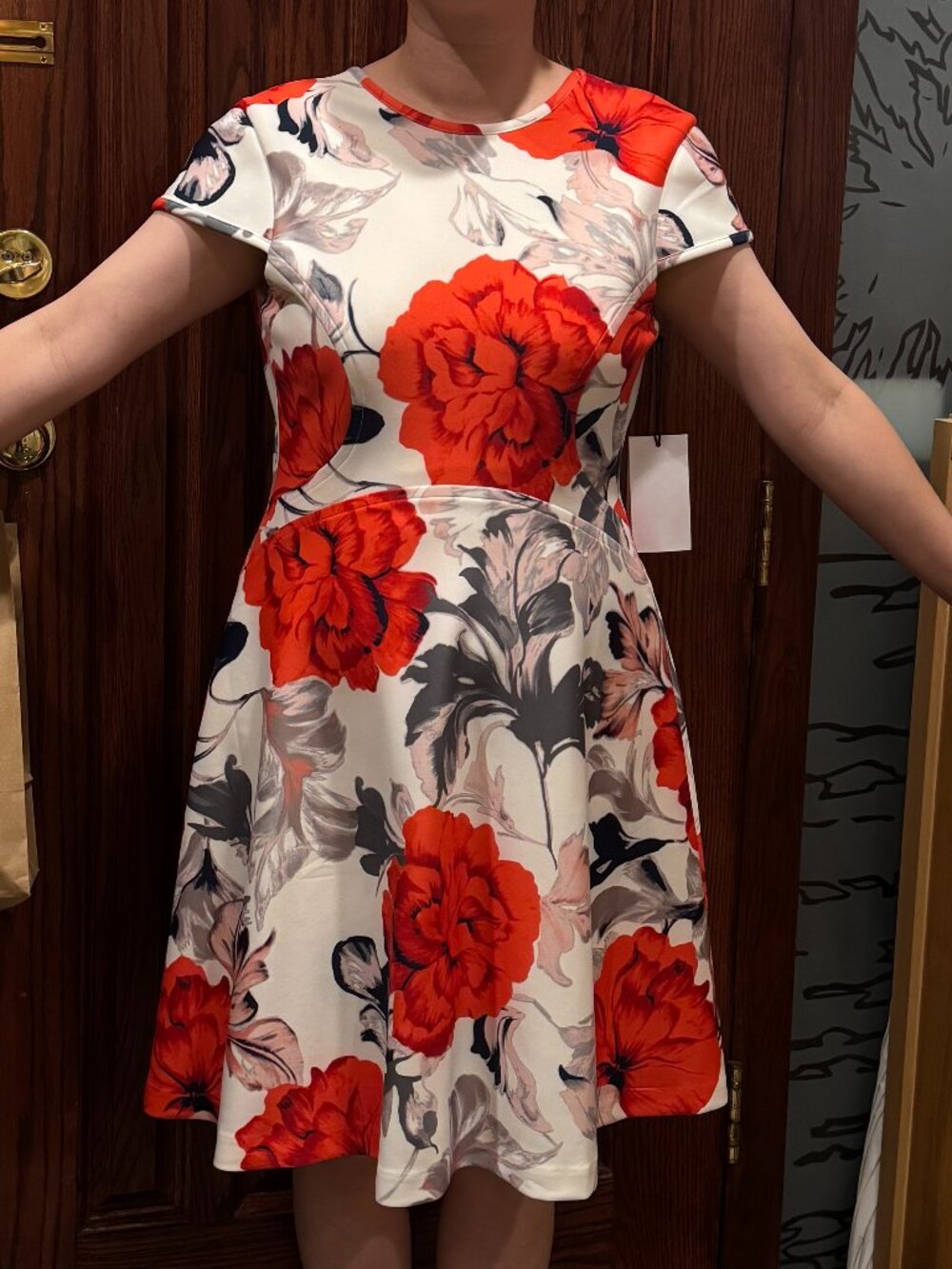 Ivanka Trump Red Floral Print A-Line Dress